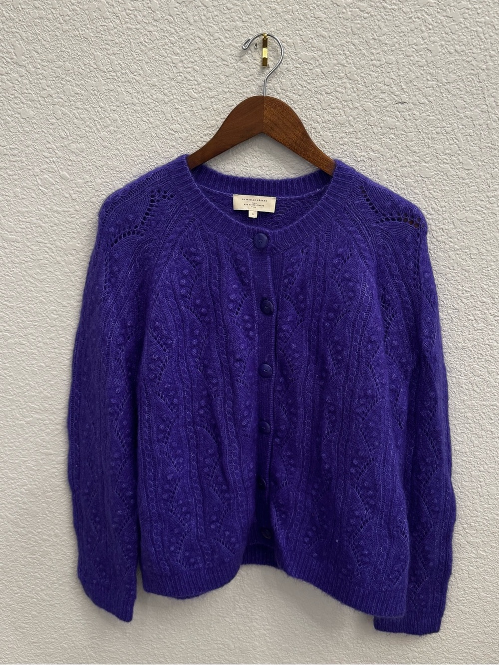 Sezane Violet Purple Kid Mohair Wool Sweater Button Cardigan Size Large